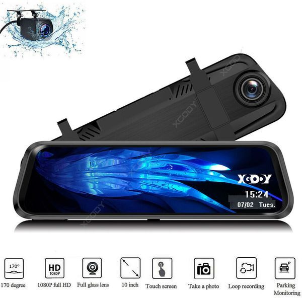 car dvr XGODY Car Dash cam 10 Inch Mirror Camera 1080P Video Recorder Stream Media Dashcam Dual Lens Park Mode + Hardwire