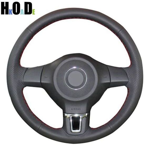 Hand-stitched Black Artificial Leather Car Steering Wheel Cover for Golf 6 Mk6 VW Polo MK5 2010 2011 2012 2013