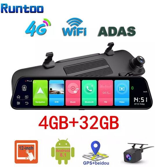 Android Car DVR Camera 4G Wifi Dash Cam Front and Rear 12inch Rearview Mirror ADAS GPS 1080P Auto Video Recorder DVRs