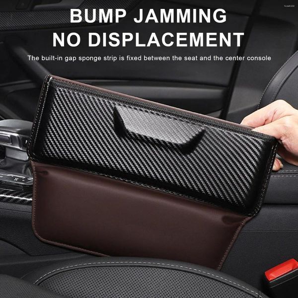 Car Organizer Seat Slot Storage Box Carbon Fiber Grain Center Crevice PU Leather Universal Driving Side