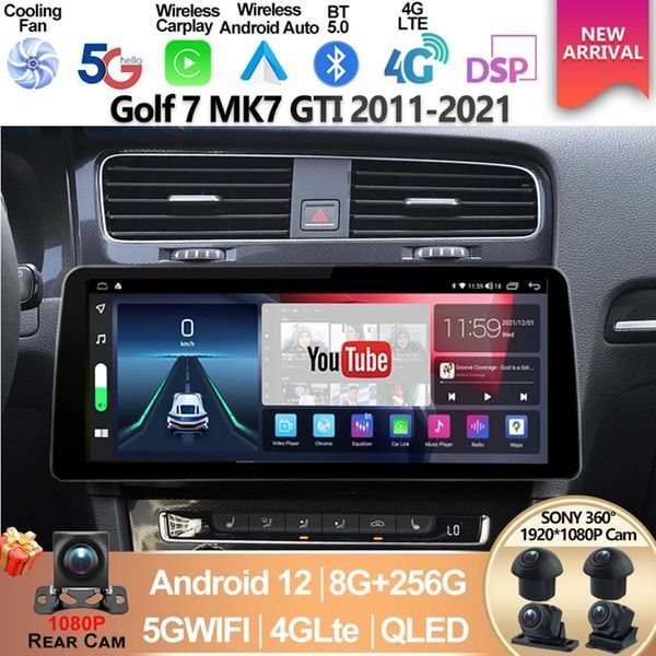 VW Golf 7 MK7 GTI 2011-2021 layar 12.3 inch Radio Video mobil Android 12, untuk Stereo GPS Multimedia Car-play Unit utama-4