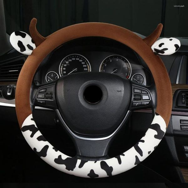 Steering Wheel Covers Cow Car Cover With Horns Ears Anti Slip 15 Inch Universal Auto Protector Accessories