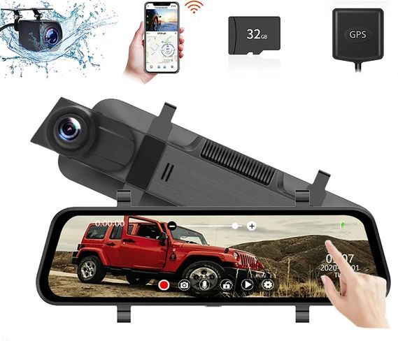 10&quot; Car DVR Rear View Mirror Camera 2.5K Mirror Dash Cam with WiFi GPS Free 32GB Card Dash Cam Front and Rear Mirror with 1080P Backup Camera