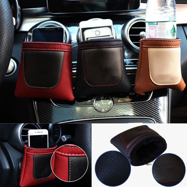 Car Organizer Clip On Air Outlet PU Leather Vent Stow Tidy Storage Bag Phone Coin For Nismo Qashqai Xtrail Leaf