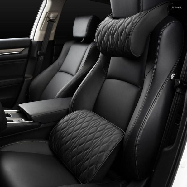 Seat Cushions Car Neck Pillow PU Leather Lumbar Waist Support For Memory Backrest Headrest Cushion Auto Gadget Accesorios Interior