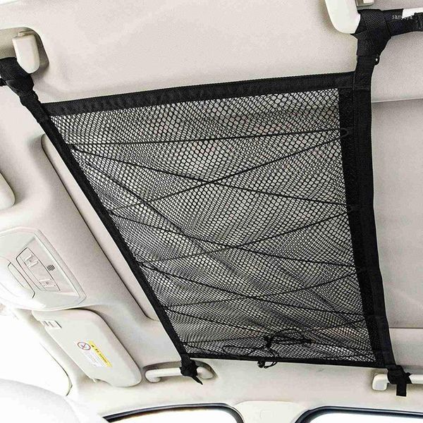 Car Organizer -Car Ceiling Storage Net Pocket Roof Interior Cargo Bag Trunk Pouch Sundries Black