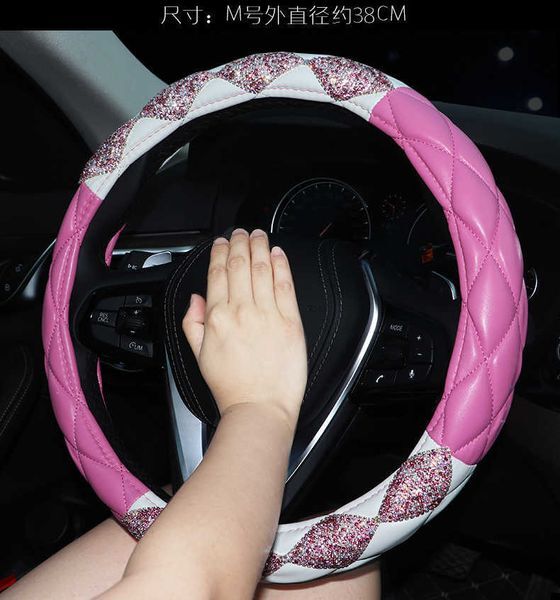 Steering Wheel Covers Car Accessories for Girls USB Charger Tissue Box Holder Ashtray Pink Diamonds Woman Auto Styling Kit Interior Parts T221108