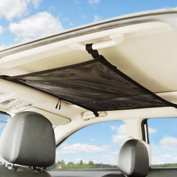 Car Organizer Ceiling Storage Net Pocket-Universal Roof Interior Cargo Bag With Zipper Trunk