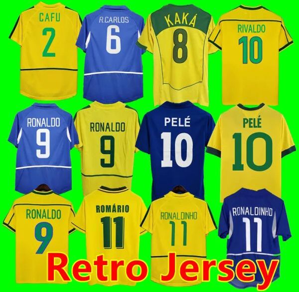 1998/2002 Brasil Vintage jersey ROMARIO RIVALDO BraziLS CARLOS Ronaldinho camisa de futebol Ronaldo KAKA 2006 2000 1994 1970 1957 1950 PELE Retro soccer jerseys