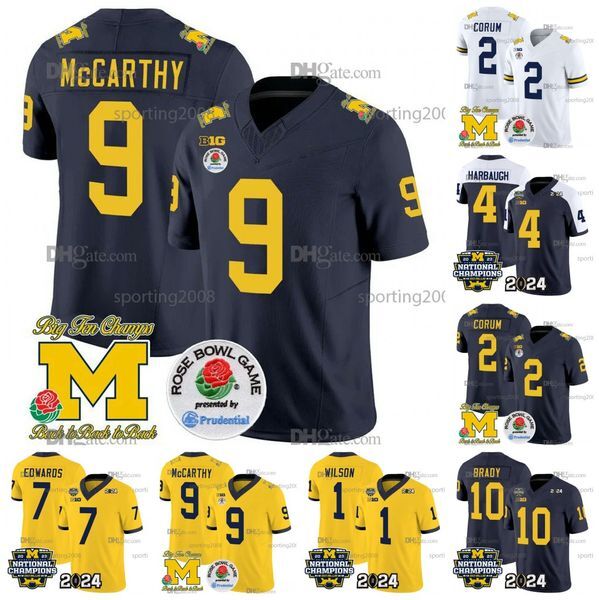 Michigan Wolverines 2024 Rose Bowl National Championship Jersey J.J. McCarthy Blake Corum Donovan Edwards Mike Sainristil Tom Brady Roman Wilson Michael Barrett