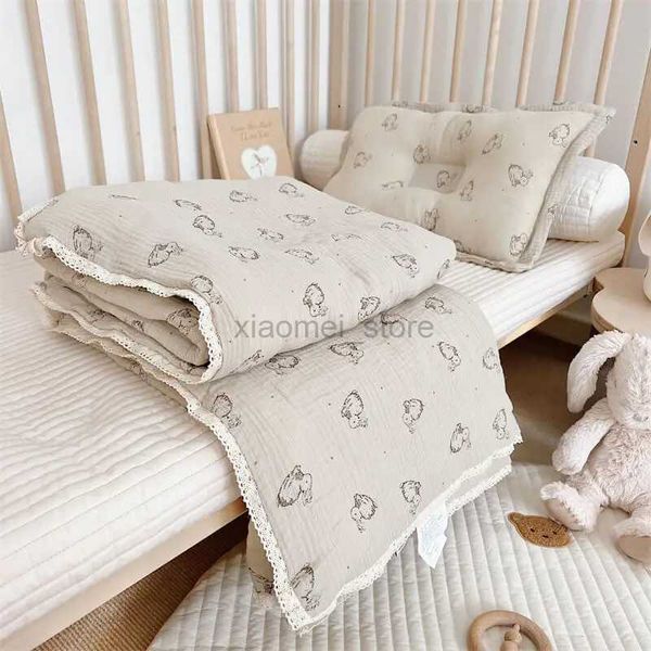 Quilts Cotton Muslin Toddler Baby Quilt Floral Quilt Blanket Baby Crib Bunny Quilt 240321