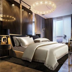 Bedding Sets White Champagne Duvet Cover Bed Sheet Pillowcases Satin+Egyptian Cotton Set Luxury Rich Silk Silky Soft Wrinkle Free