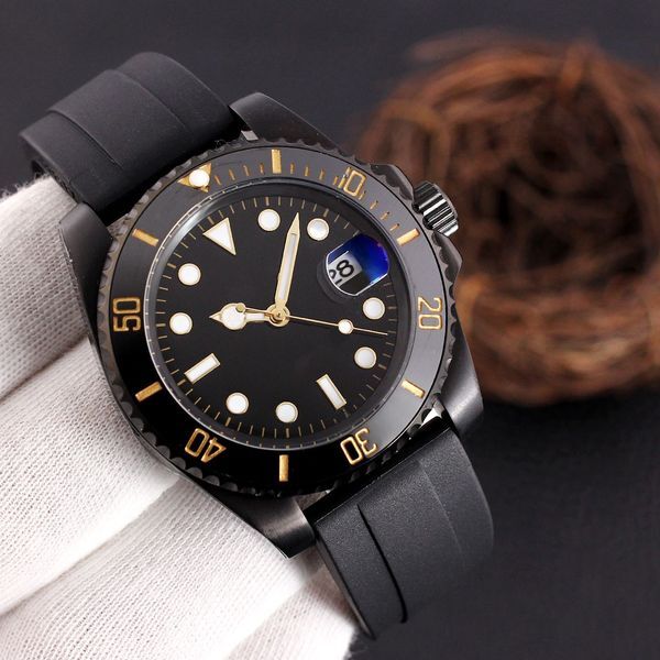 Mens Watch Watches High Quality 41mm 2813 Automatic Mechanical Movement with Case Black Rubber Strap Water Resistant Luminous Dial Watch for