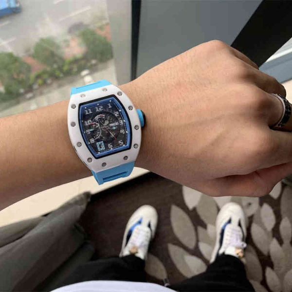 uxury watch Date 2022 Richa Milles Mens Automatic Mechanical Watch White Ceramic Calendar Personalized Luminous Technology Atmospheric Hollowing Tide