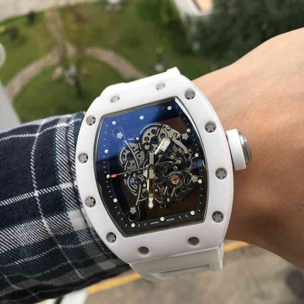 uxury watch Date Business Leisure Men&#039;s Automatic Mechanical Watch White Ceramic Hollow Tape Tide Luminous Fashion Atmospheric Movement