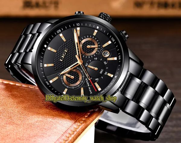 LIGE Eternity LG9866 Sport Mens Watches Date Two Tone Dial Japan VK Quartz Chronograph Movement Men Watch Alloy Case Black Bracelet From Tru