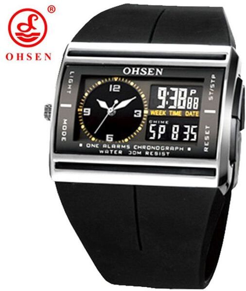 OHSEN Brand LCD Digital Dual Core Watch Waterproof Outdoor Sport Watches Alarm Chronograph Backlight Black Rubber Men Wristwatch L261V