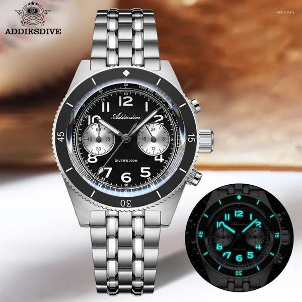 Wristwatches ADDIESDIVE Homage Watch For Men Japan VK64 Movement Panda Chronograph Sapphire Glass BGW9 Super Luminous 200M Waterproof