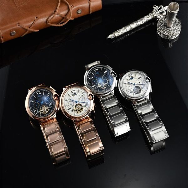 Men&#039;s 41mm Watch Mechanical Movement Stainless Leather Strap with 3 Chronopraphs Fashion Watches CA0820012281