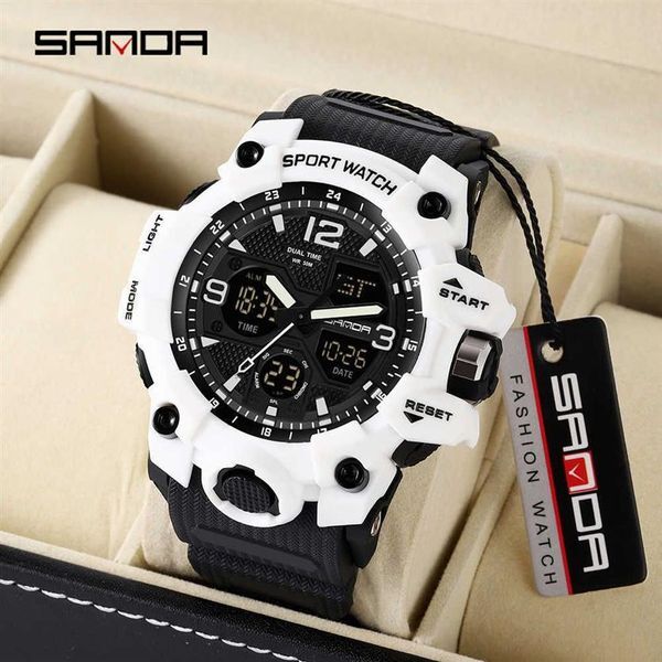 SANDA Men Military Watches G Style White Sport Watch LED Digital 50M Waterproof Watch S THOCK Male Clock Relogio Masculino G1022293L
