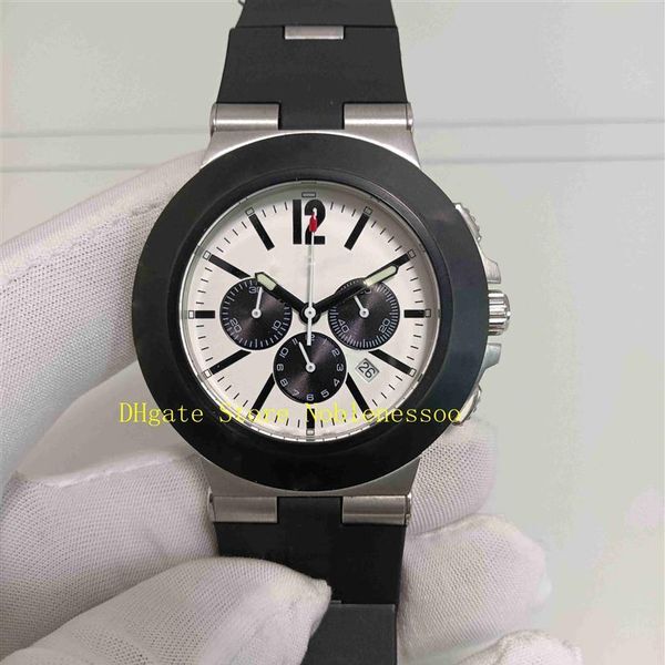 Top Quality Real Po Men&#039;s Chrono Watch Mens White Dial Quartz Chronograph Date Rubber Strap 103383 Sport Men Watches Wrist219c