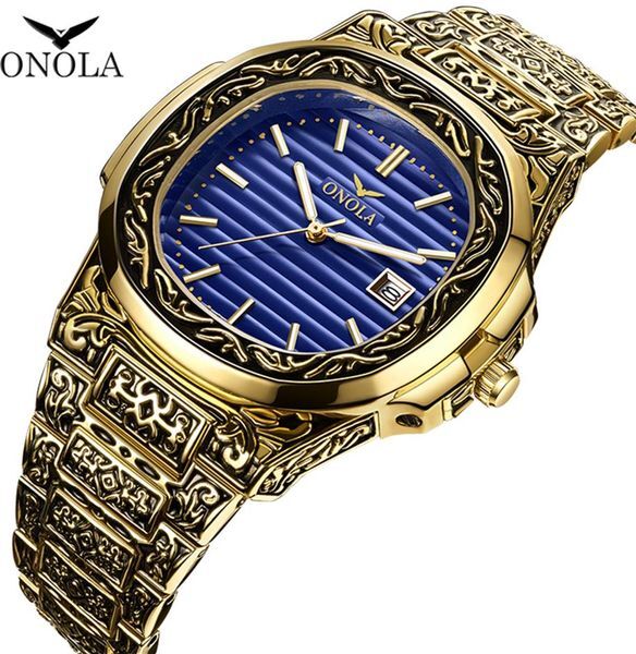 Classic designer vintage watch men 2019 ONOLA top brand luxuri gold copper wristwatch fashion formal waterproof quartz unique mens2378