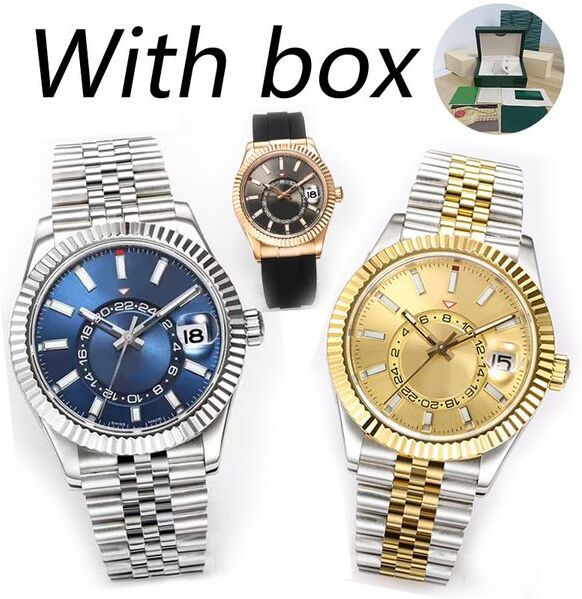 SKY Dhgate Mens Watch Automatic 42mm Watches Air Double Rotation Function Date 904L Stainless Steel Sapphire Waterproof with Box Root Beer Wristwatches