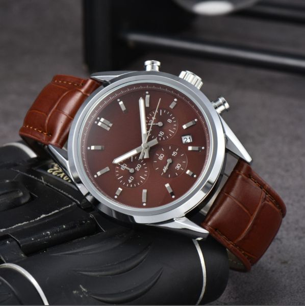 Man watch New Six Stitches Luxury Mens Watches All Dial Work Quartz Watch High Quality Top Brand Chronograph Clock Leather Belt Men Fashion Accessories Gifts