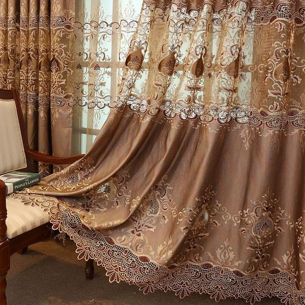 Curtain & Drapes Curtains For Living Room Dining Bedroom Luxury European-style Finished Product Golden Villa Water Soluble Embroidery