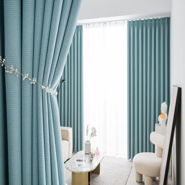 Curtain & Drapes Curtains For Living Dining Room Bedroom Thick Solid Color Nordic Style Checkered Balcony High Shading Finished Product