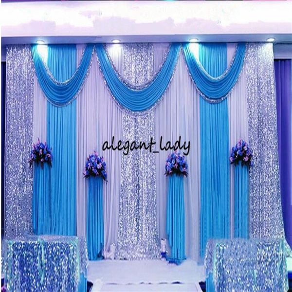 3M 6m wedding backdrop swag Party Curtain Celebration Stage Performance Background Drape With Beads Sequins sparkly Edge241P