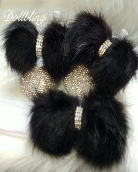 First Walkers Black Hair Beautiful Fur Winter Baby Girl Bling Briades Nursery Room Designer Embellished Rhinestones Handmade Crib 6540342