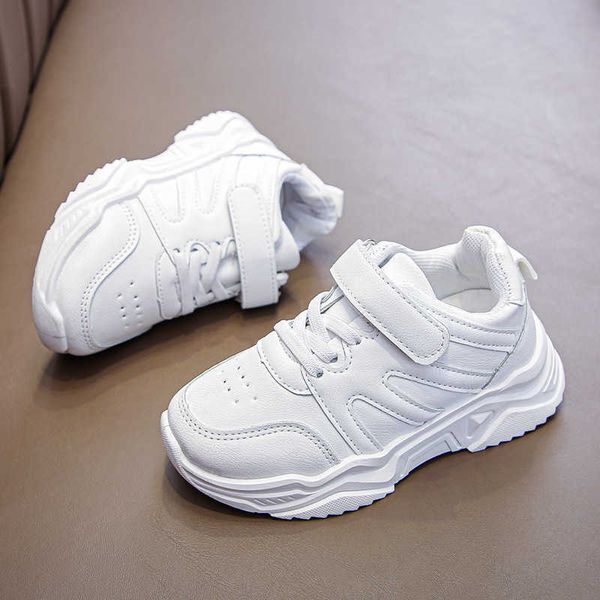 Children white sports shoes boys soft sole white shoes girls leather breathable elementary school travel casual shoes 210713