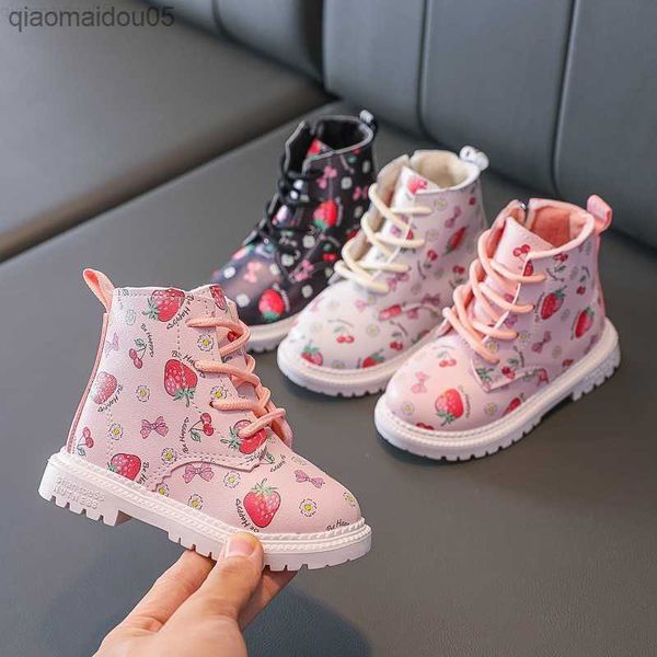 Sneakers Children&#039;s winter women&#039;s leather boots thin cotton warm snow boots princess cute printed short boots baby casual high top shoes Z230815