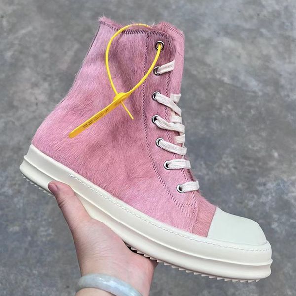 Pink Horse Hair Women Ankle Boots High Quality Young Girls Party Shoes Fashion Daily Dressing High-Top Sneakers Big Size Women Shoes