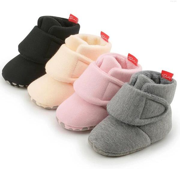 First Walkers Baby Girls Sock Shoes Infant Boys Solid Color Cotton Soft Soles Plush Warm Anti-slip Flat Toddler Crib