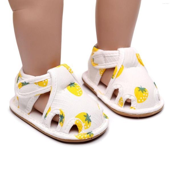 First Walkers Infant Toddler Boy Girl Shoes Fruit Strawberry Print Soft Sole Non Slip Anti-collision Flat Baby Sandals Walker