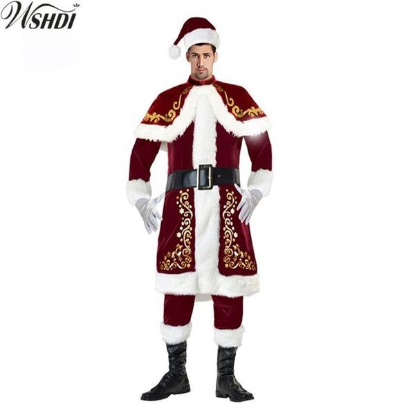 6 Pcs Deluxe Santa Claus Christmas Costume Cosplay Adults Men Uniform Xmas Party Costume Christmas Plus Size M-XXL3085