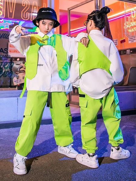 Stage Wear Hip Hop Dance Clothes Kids Street Outfit Green Vest Loose Shirts Pants Girls Jazz Modern Costume Rave DNV15597