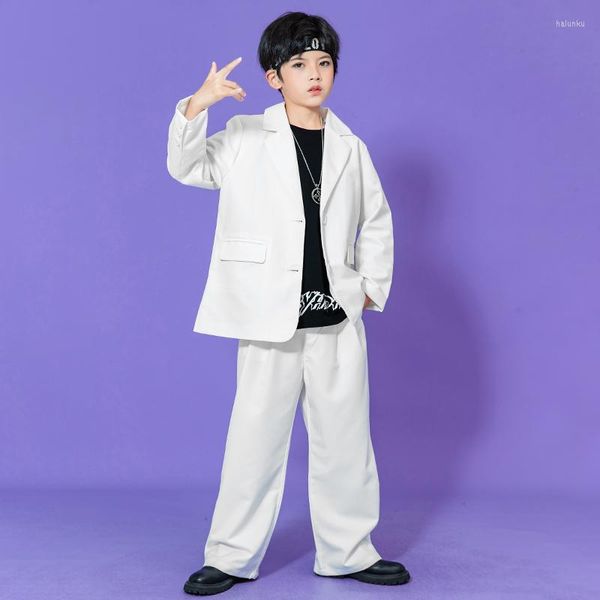 Stage Wear Child White Suit Catwalk Concert Kpop Outfit Girls Jazz Dance Costume Boys Hip Hop Clothes Poppin Performance BL8921