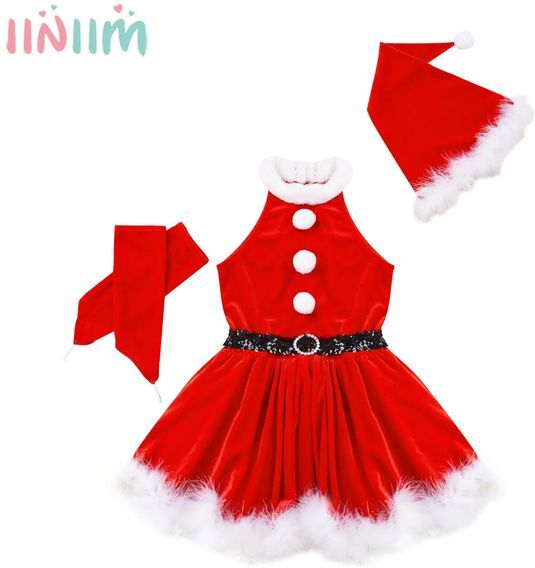 Girl&#039;s Dresses 4-16Y Girls Christmas Santa Claus Cosplay Costume Ballet Skating Dance Tutu Dress with Hat Gloves Xmas Year Party Clothes 231110