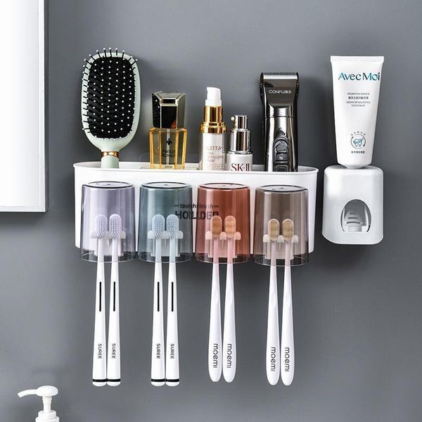 Toothbrush Toothbrush Holder Wall Set Toothbrush Cup Mouthwash Cup Toothpaste Squeezer Tooth Cup Household Washing Table Shelf