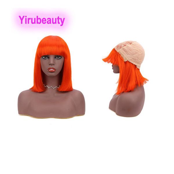 Peruvian Human Hair Capless Wigs Red Orange Blue Yellow Machine-made Wig 12-16inch Straight Virgin Wholesale Hair Woven Headgear