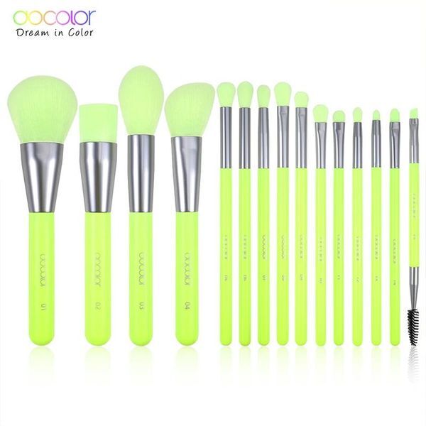 Brushes Docolor 15pcs Neon Makeup Brushes Tool Set Cosmetic Powder Foundation Eye Shadow Blush Blending Beauty Make Up Brush Maquiagem