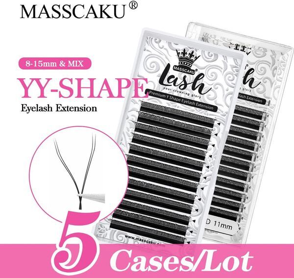 Brushes MASSCAKU 5cases/lot 3D W Shape Eyelash Extensions Flowering Bloom Premade Fans Makeup 0.05/0.07 Autofan Bundles Natural Makeup