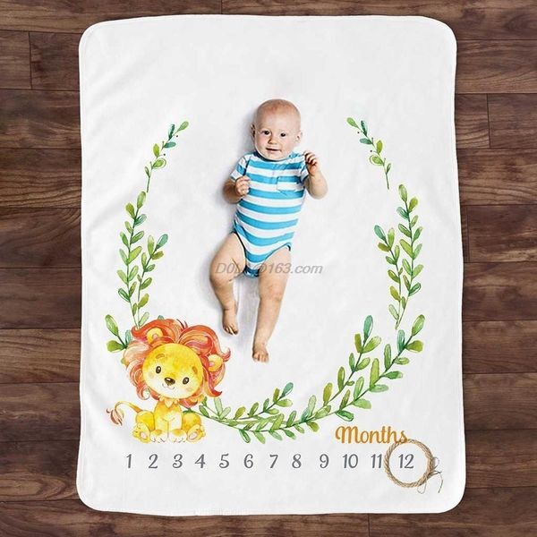 Baby Monthly Record Growth Milestone Blanket Newborn Animal Pattern Photography Props Photo Creative Background Cloth Infant Gif LJ201014