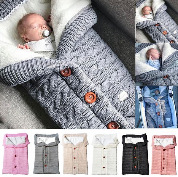 Sleeping Bags SMGSLIB Baby Winter Warm Sleeping Bags Infant Button Knit Swaddle Wrap Swaddling Stroller Wrap Toddler Blanket Sleeping Bags 230412