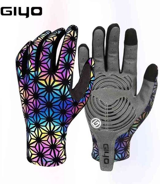 Giyo Colorful Luminous Full Finger Cycling Outdoor Sport Anti-slip MTB Mitten Reflection Dazzle Motorcycle Long Gloves