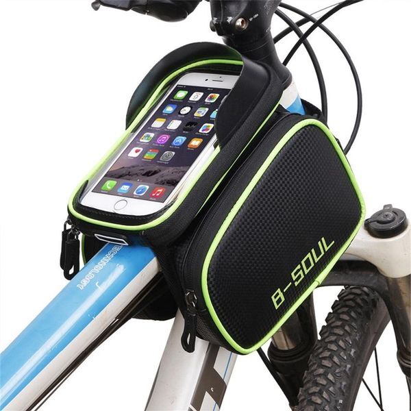 B - SOUL Bicycle Frame For Head Top Tube Waterproof Bike Bag & Double Pouch Cycling For 6 2 in Mobile Phone Bicycle accessories2394