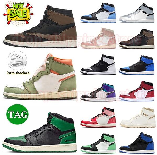 1s OG Basketball shoes Outdoor Men High Jumpman 1 Sneakers Celadon Satin Bred Spider-Verse Chicago Black Olive Fierce Pink Green Glow Lost Found Trainers Womens 36-47